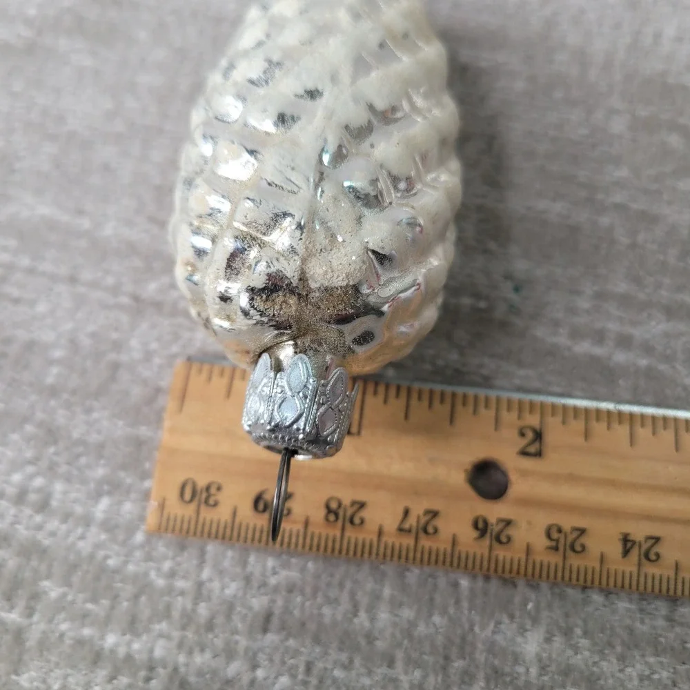 Set of 8 Vintage Mercury Glass Snowy Pinecone Christmas Ornaments Silver White